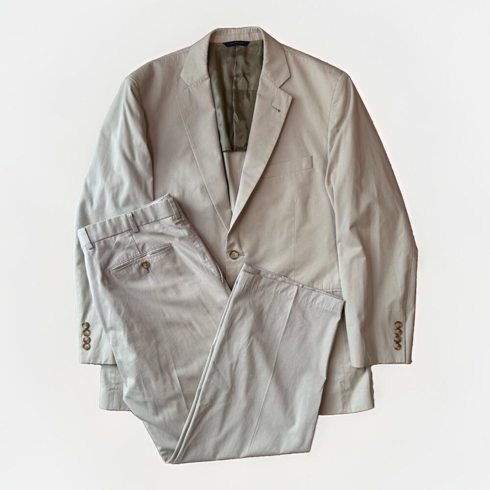 Brooks Brothers Madison Suit 43R 38 Light Khaki Cotton Minimalist Wedding